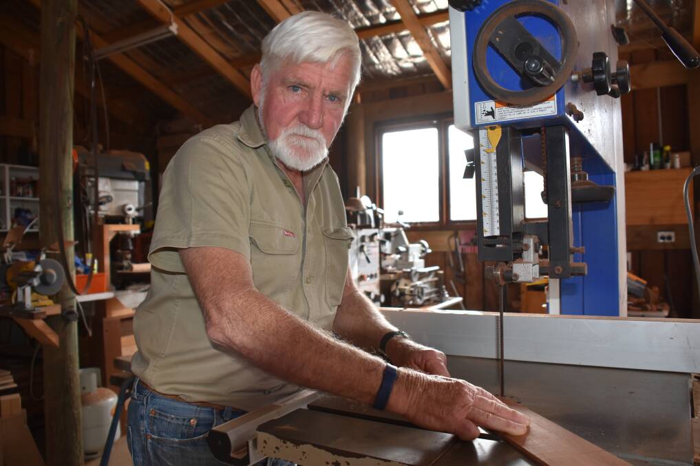 Clock maker Kevin Bird in his shed where he spent 15 years constructing the Nannup Clock Tower. 