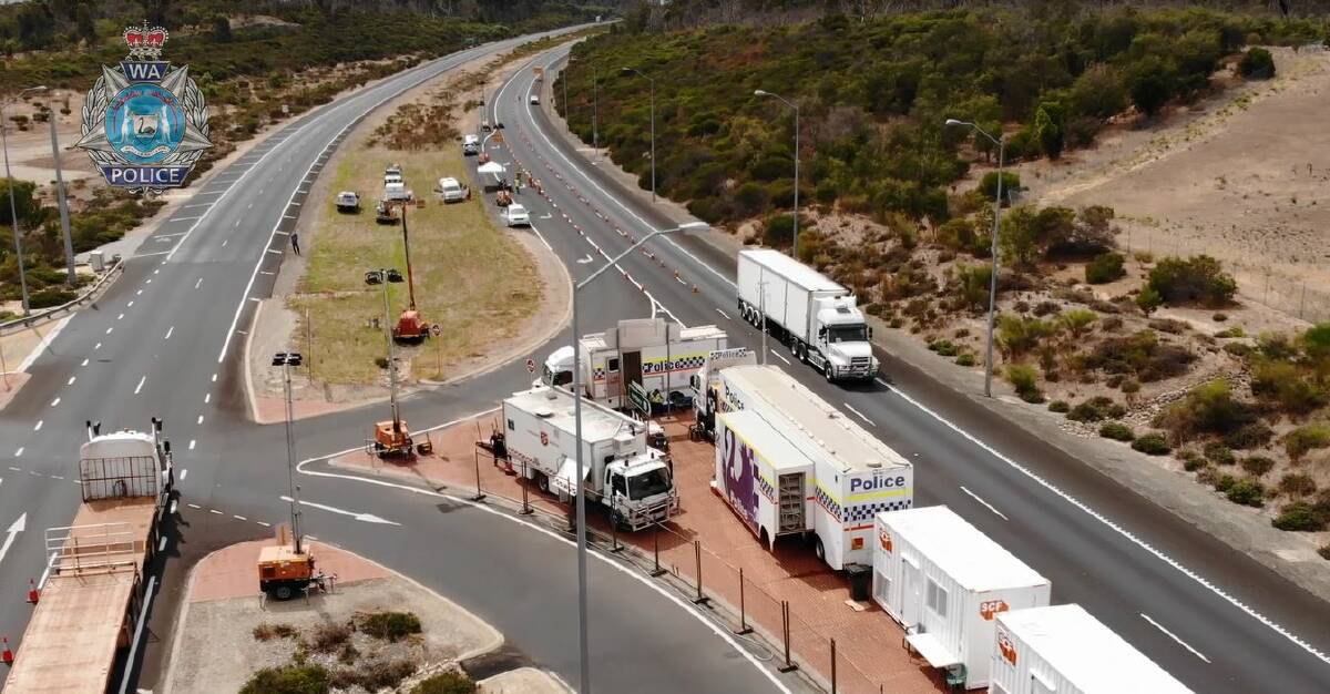 A road block was setup on the Forrest Highway to stop people without an exemption from travelling between the South West and Perth.