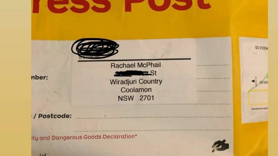 Rachael McPhail included the traditional place name on her package and Australia Post delivered it, no issues. Photo: Supplied.