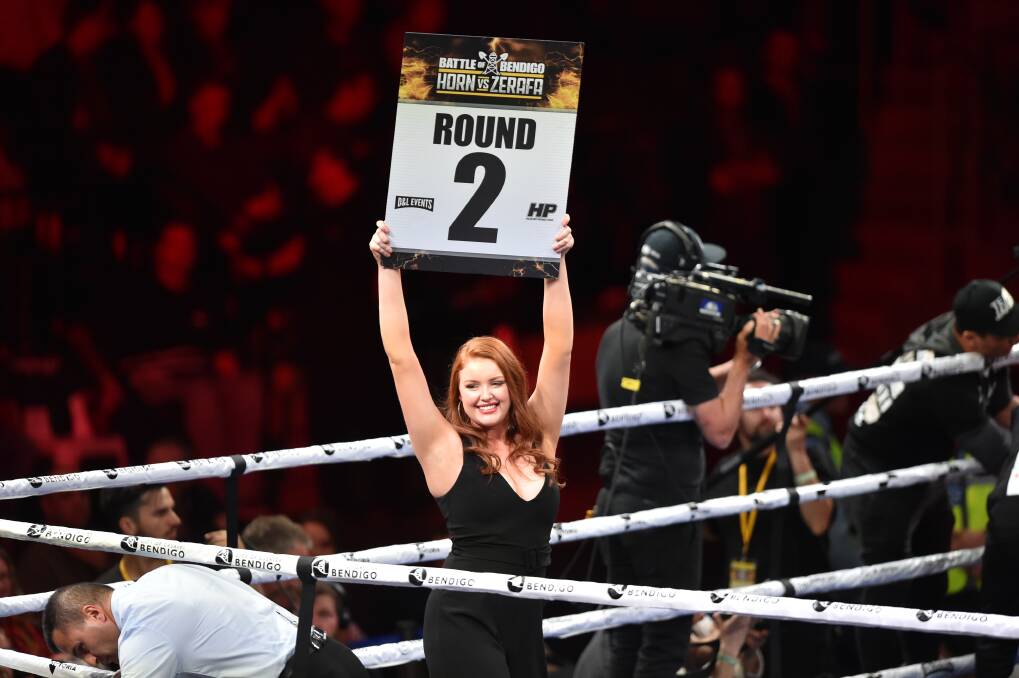 TALKING POINT: Crowd reaction drew back the ring girls between rounds in the Battle of Bendigo, despite early public outcry from women's advocates this was a form of sexism. Picture: Glenn Daniels
