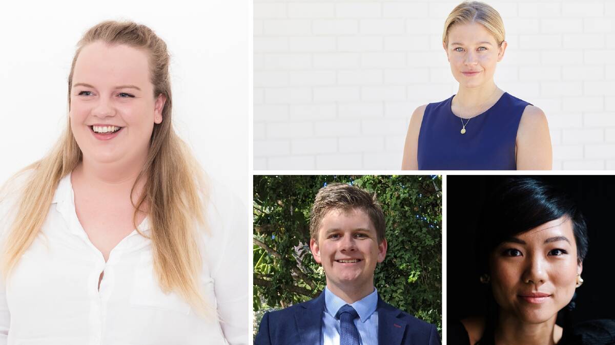 The nominees for 2021 WA Young Australian of the Year are (clockwise from top left) Ashleigh Small, Grace Forrest, Belinda Teh and Dylan Storer. Pictures supplied by Australianoftheyear.org.au
