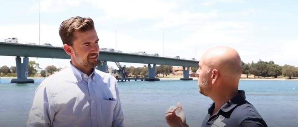 Liberal leader Zak Kirkup announced the Liberals would match Labor's commitment to build a new bridge next to the current Mandurah Estuary Bridge. Photo: Supplied.