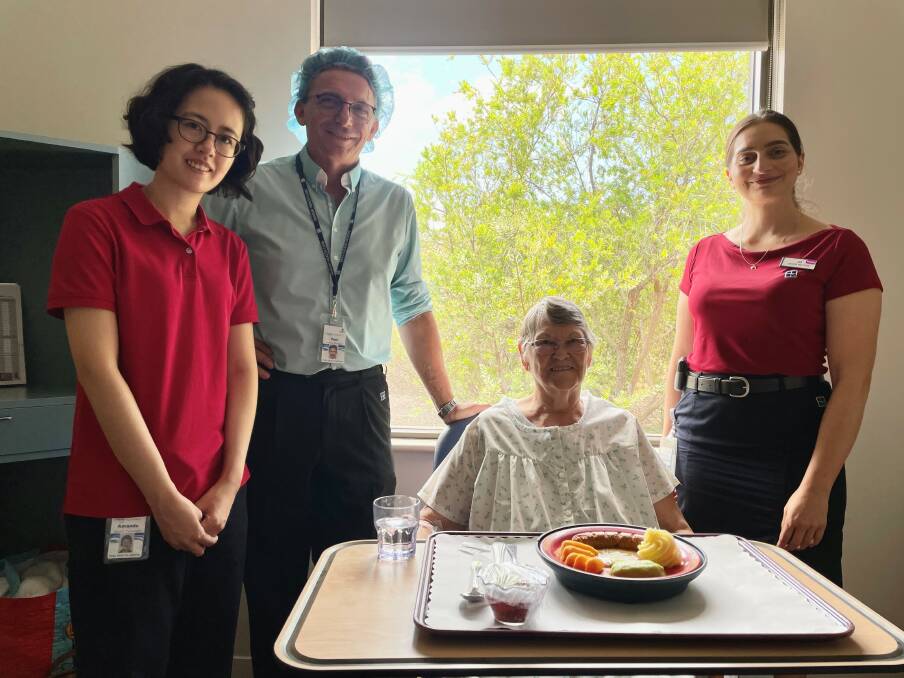 Speech pathologist Amanda Chua, catering manager Paul Calleja, patient Gwen Williams, and senior dietitian Josephine-Lee Oddo. Photo: Supplied.