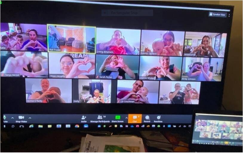 Kangatraining Mandurah owner Naomi Mitchell continues to do her classes over a virtual conferencing platform so local mums can stay connected. Photo: Supplied.