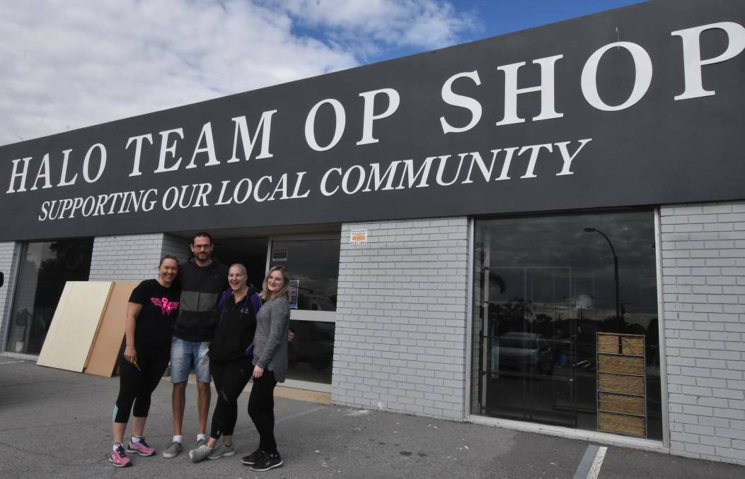 Tanya Swayn, Kurt and Dee Freitag and Paris Packer at the Halo Team op shop location on Gibson Street. Photo: Kaylee Meerton.