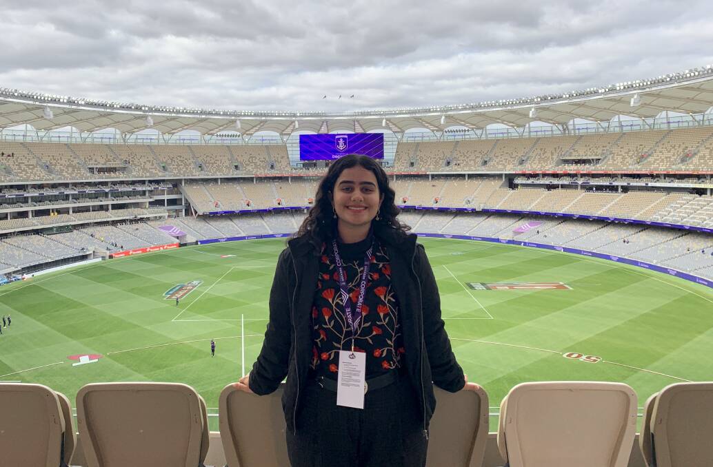 18-year-old singer Persia Najafzadeh has achieved more than most during her short singing career as she sung at the Optus Stadium earlier this year. Photos: Supplied and Claire Sadler.
