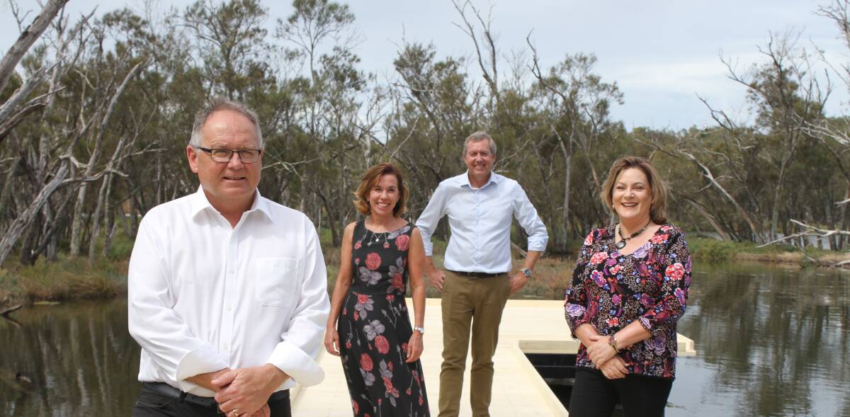 Mandurah MP David Templeman, Canning Labor candidate Amanda Hunt, Energy Minister Reece Whitby, and Murray-Wellington MP Robyn Clarke. Photo: Claire Sadler.