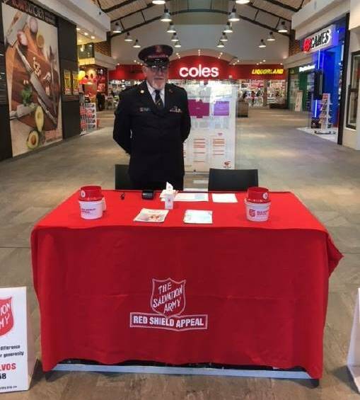 Major Baden Jeffrey collecting for the Red Shield Appeal. Picture: Supplied.