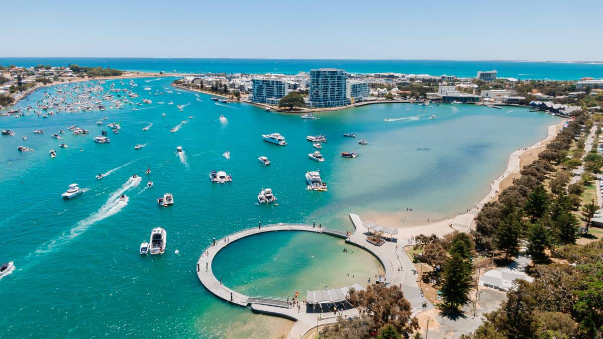 A drone shot of the Mandurah foreshore on Australia Day 2022. Picture: Supplied.