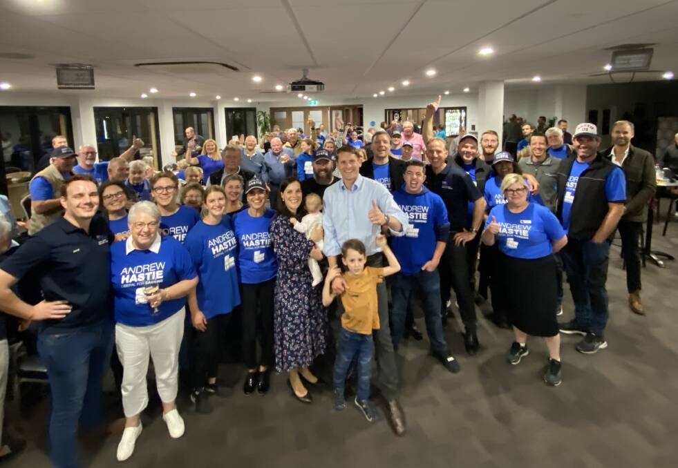 Andrew Hastie celebrating with his supporters. Picture: Supplied.