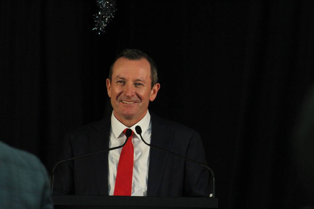 New promises: Premier Mark McGowan presenting the budget at a lunch in Mandurah. Picture: Claire Sadler.