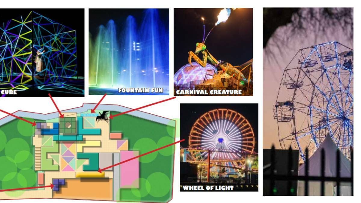 BOLD PLANS: An excerpt from concept plans for the site (left) and a night shot of the 60-year-old ferris wheel. Images: Supplied and File Image.