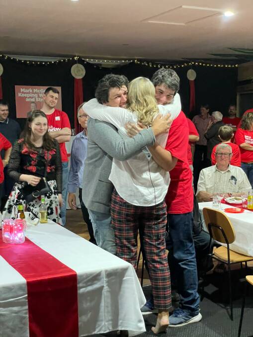 Ms Munday pictured hugging her sons after she won the seat of Dawesville. Photo: Supplied.