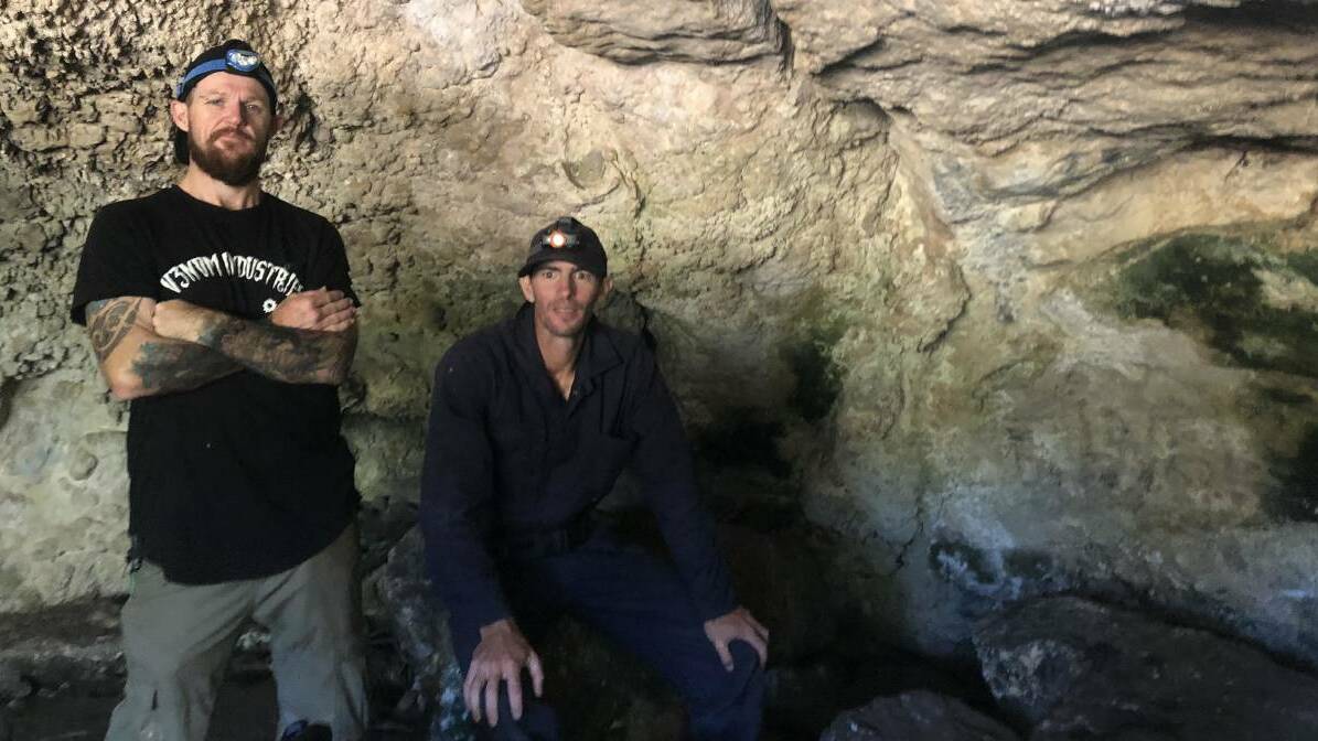 Steven Hooper and Michael Draper inside Morfitt's Cave. Photo: Daniela Cooper.
