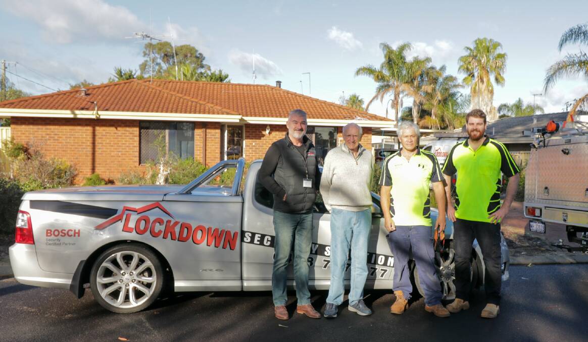 A number of Mandurah security businesses took it upon themselves to secure 82 year old, Jeff Wood's home free of charge after he was violently burgled. Photos: Supplied.