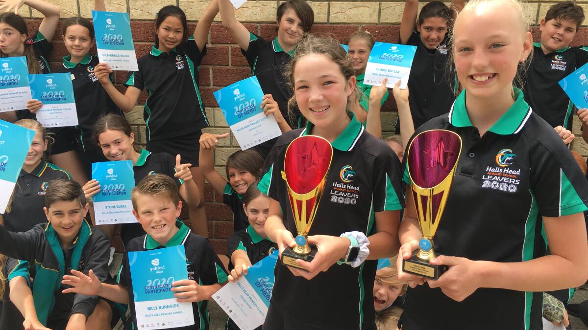 COVID-inspired: Halls Head Primary School students claim their win. Photo: Supplied.