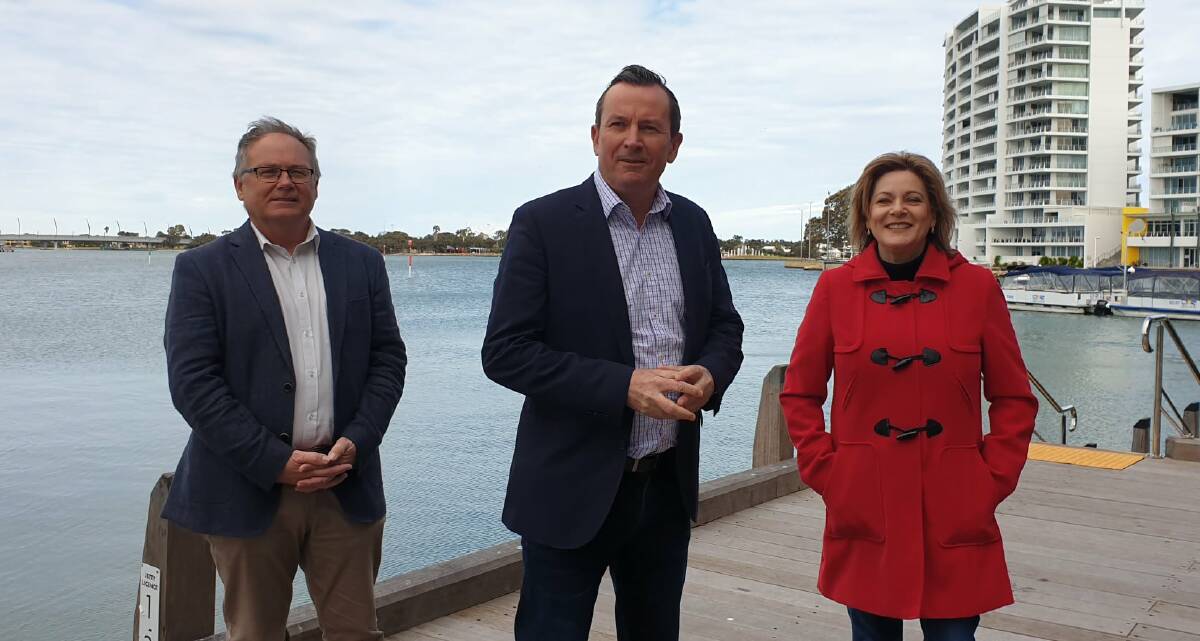 State projects: Mandurah MP David Templeman, Premier Mark McGowan and Murray MP Robyn Clarke announce a plan for the Peel's recovery. Photo: Supplied.