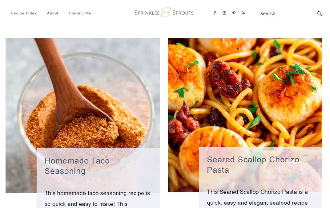 A screenshot from sprinklesandsprouts.com.au
