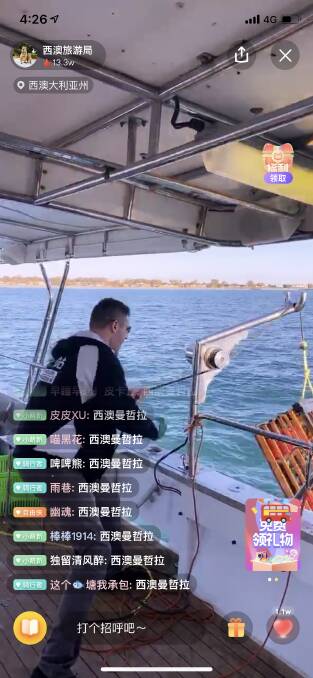 More than 22,000 Chinese viewers watched them pull up the lobster pots and then eat a seafood buffet on the boat while watching the sunset over the canal. 