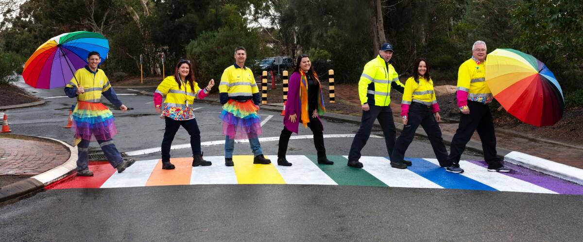 Crosswalks at Alcoa Pinjarra's alumina refinery are transformed into a kaleidoscope of colour. Photo: Supplied.