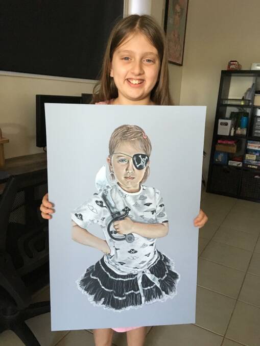 Pauline Bright painted this picture of her granddaughter Lily (pictured) dressed as a pirate. Lily lives in Queensland so Pauline painted it from a photo and gave it to her when they flew to Queensland for her birthday. 