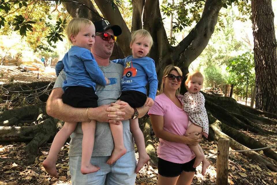 The most recent additions to the Eddy family, twin boys Noah and Levi, 3 and Amelia, 2, pictured with dad Kim and mum, Manuela.