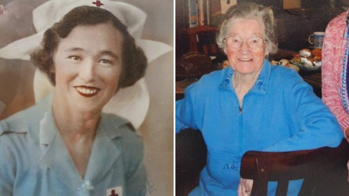 Dorothy Warburton in her WWII nurse's uniform (left) and a few years before her death (right). Photos: Supplied.