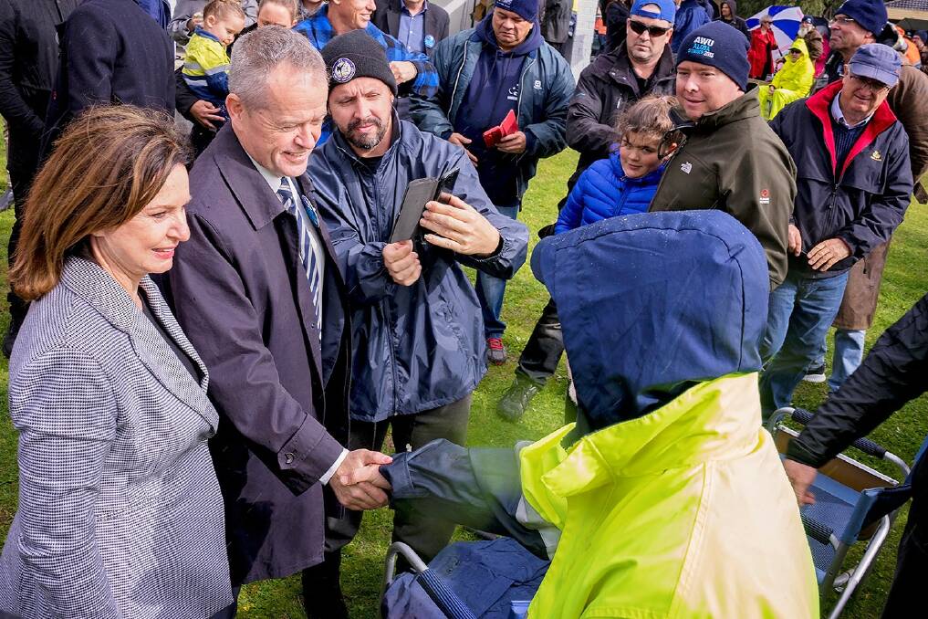 Labor candidate for Canning Mellisa Teede with Bill Shorten at an Alcoa rally last month. Photo: Joshua Cowling.