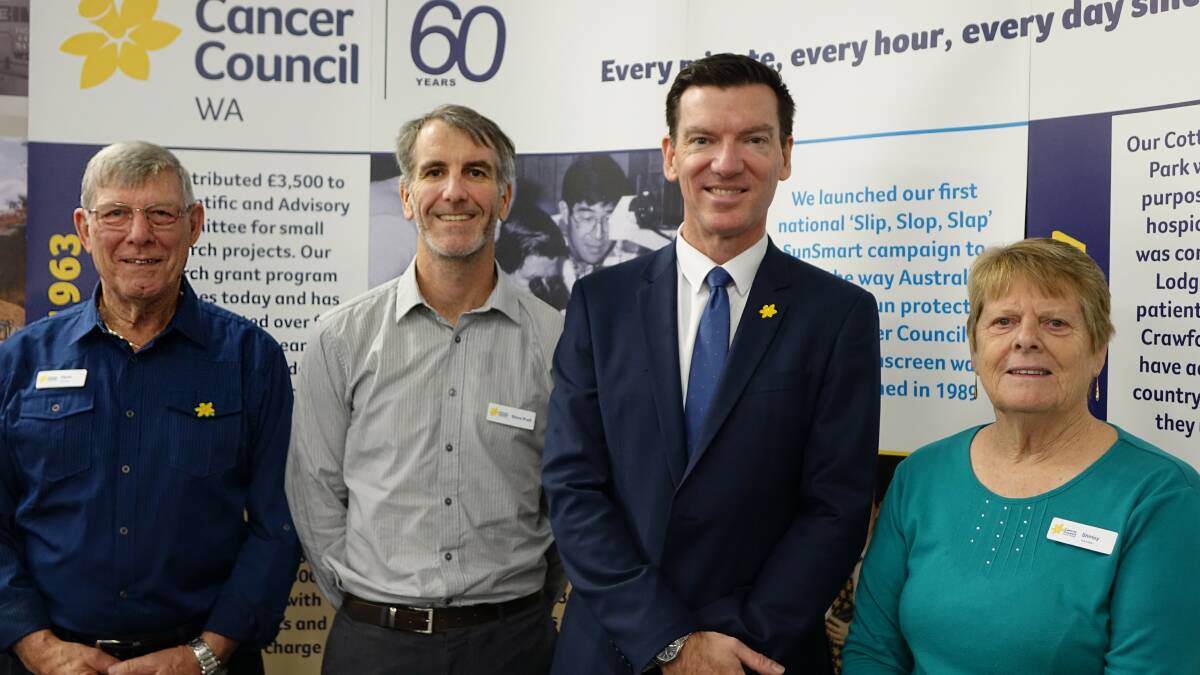 Cancer council: Volunteers David and Shirley Lloyd with Cancer Council WA nutrition and physical activity manager Steve Pratt, and chief executive Ashley Reid. Photo: Supplied