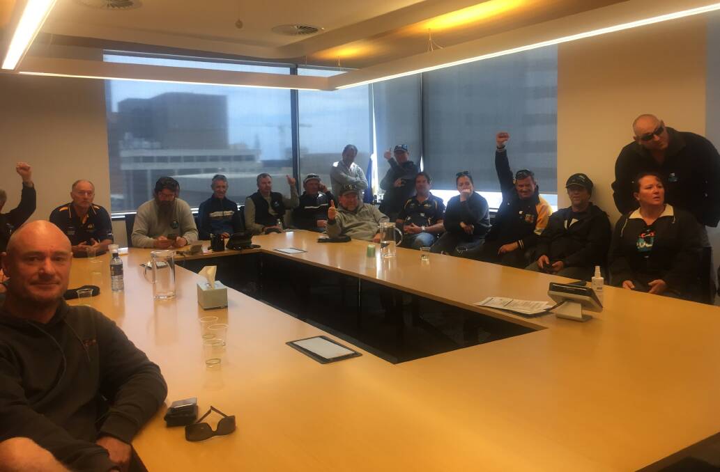 Power in numbers: Disgruntled Australian Workers Union officials at the Fair Work Commission building in Perth on Monday. Photo: Supplied.