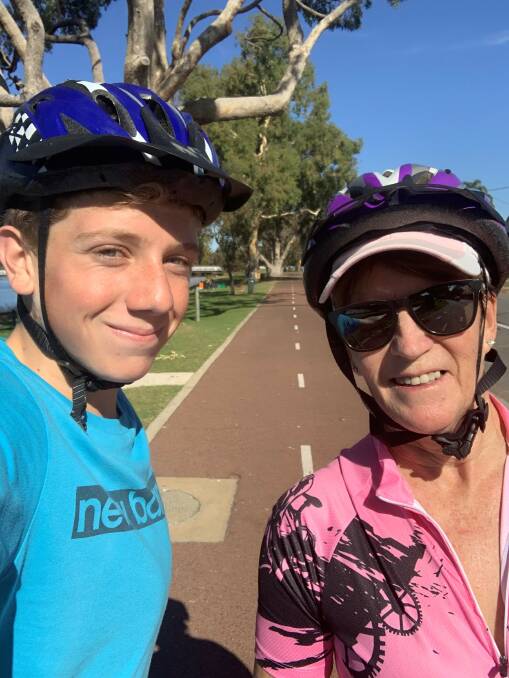 HITTING THE ROAD: Mandurah Catholic College student Kale and his grandmother Shelley Scadding are gearing up to do the MACA Cancer 200 cycle in October. Photo: Supplied.