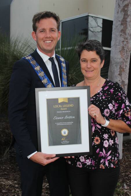 Legendary status: City of Mandurah mayor Rhys Wllliams with the local government's latest Local Legend, Eleanor Britton. Photo: Supplied.