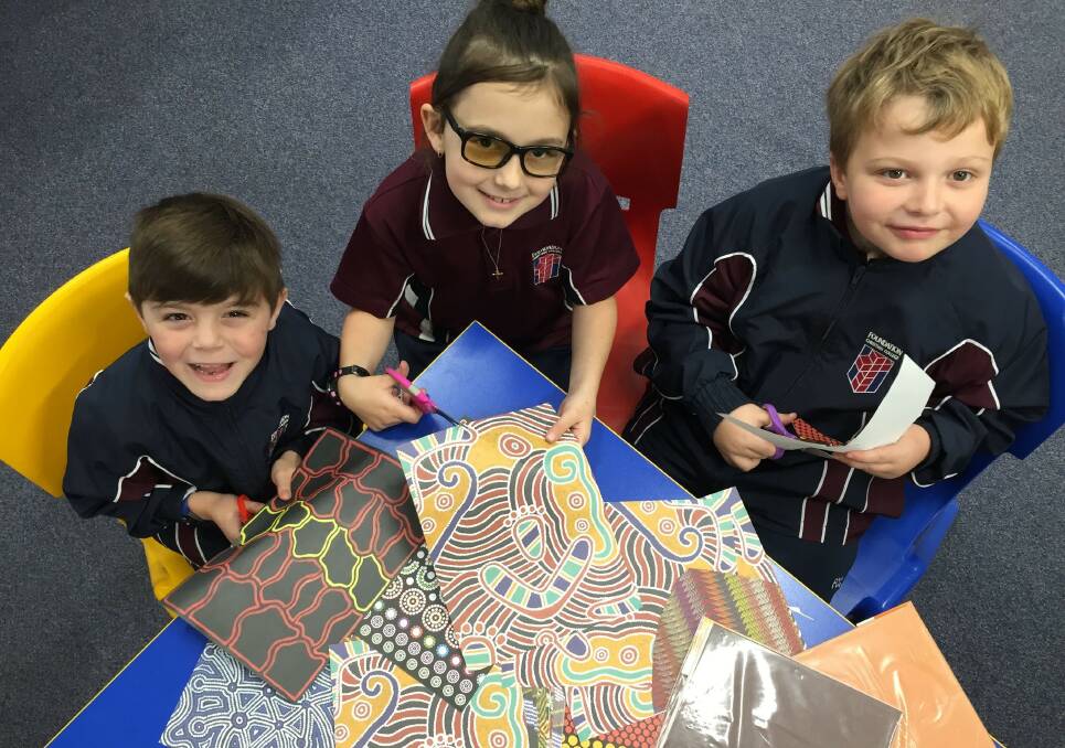 Getting crafty: Foundation Christian College students with their NAIDOC Week artwork, to be displayed at the open day in July. Photo: Supplied. 