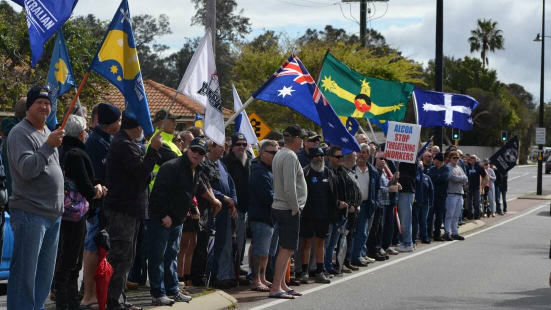 Protest: Alcoa workers protested outside Canning MP Andrew Hastie's Mandurah office earlier this month. Photo: Gareth McKnight