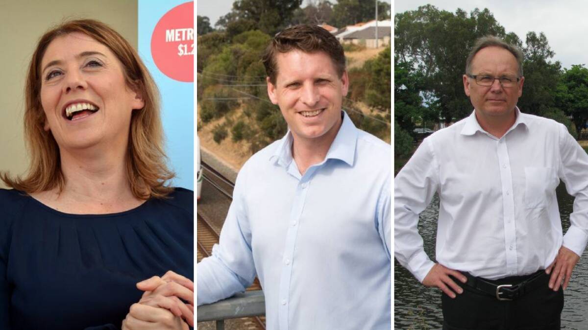 Station stoush: WA Planning Minister Rita Saffioti, federal member for Canning Andrew Hastie and Mandurah MP David Templeman.