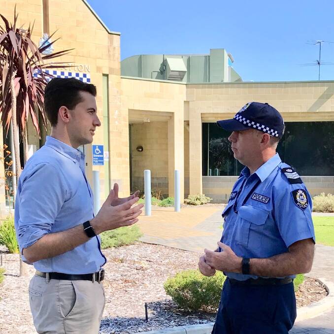 Zak Kirkup with one of Mandurah's police officers. Photo: supplied. 