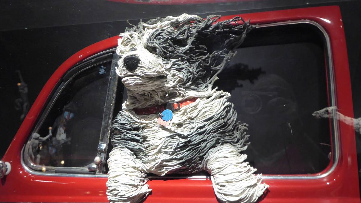 A dog made out of mops is one of the quirky art pieces in the Sculptureum's gallery.
