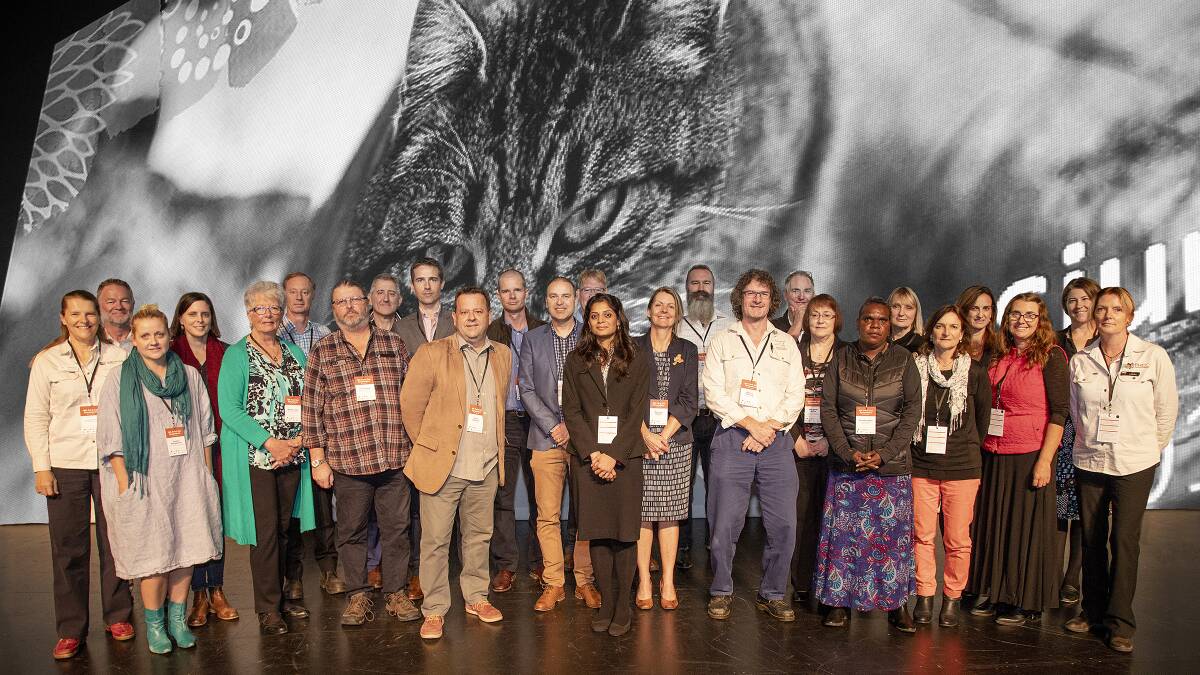 Sponsors and presenters from the 2018 WA Feral Cat Symposium held in Mandurah. Photo: Supplied.
