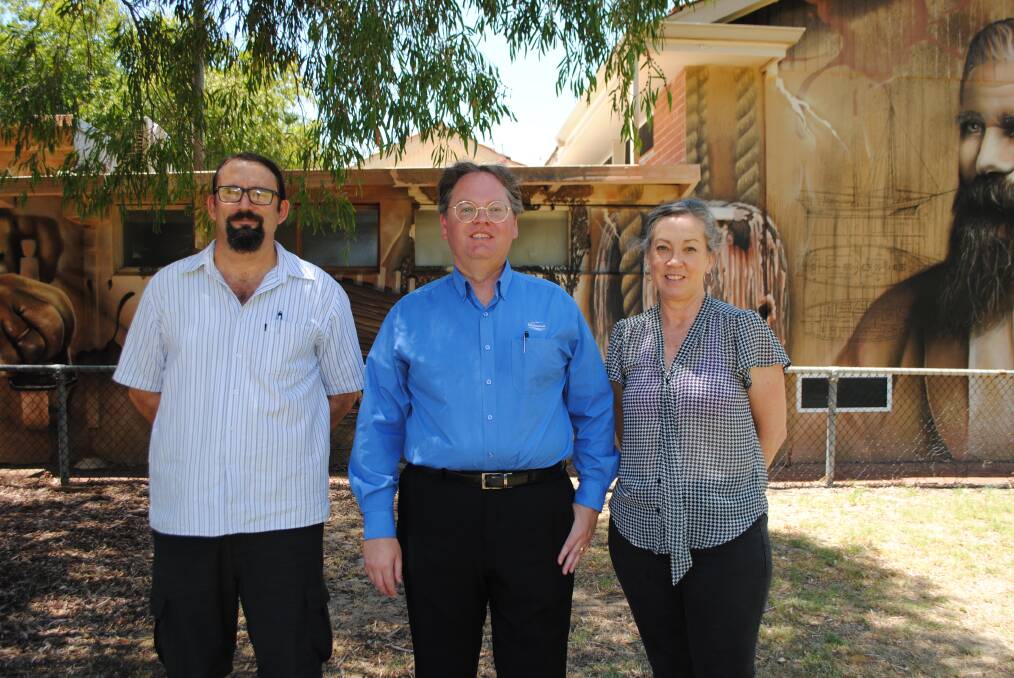 Mandurah museum development officer Nicholas Reynolds with Extent Heritage's Ryan Crawford and Helen Munt, getting ready for the archaeological dig. Photo: Supplied.