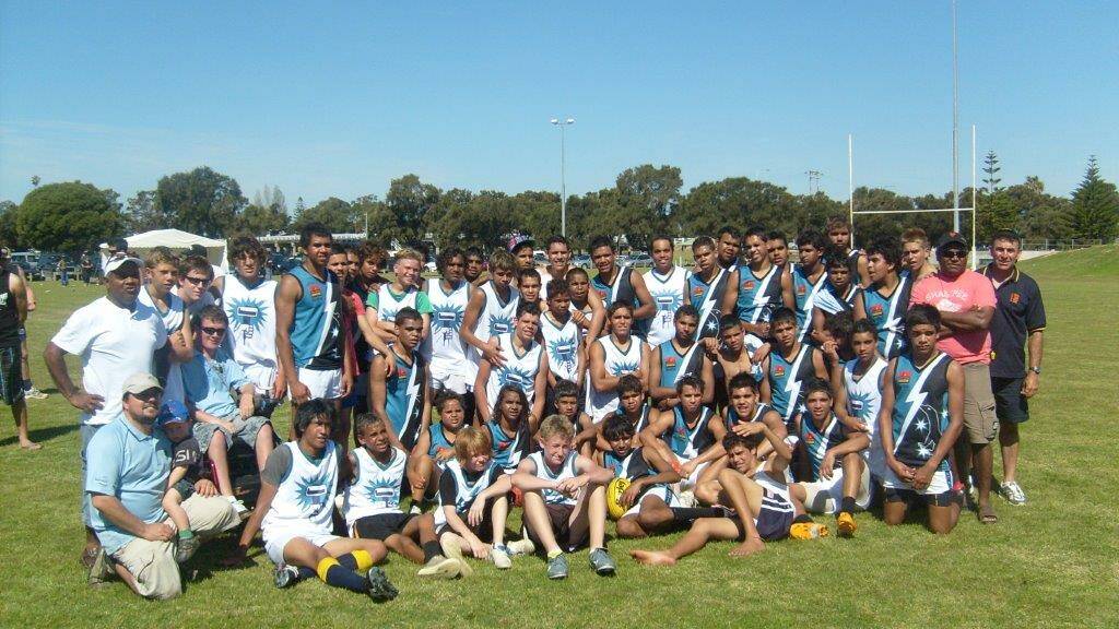 The first inaugural Gnoonie Cup football match in 2008. A number of AFL players including Harley Bennell and Lewis Jetta played in the juniors game. Photo: Supplied.