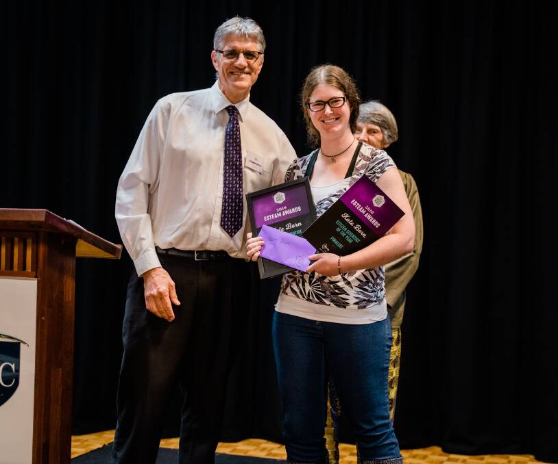 2019 Citizen Scientist of the Year Award Winner Kate Born and Peel-Harvey Catchment Council's Dr Steve Fisher. Photo: Lewis Williamson.