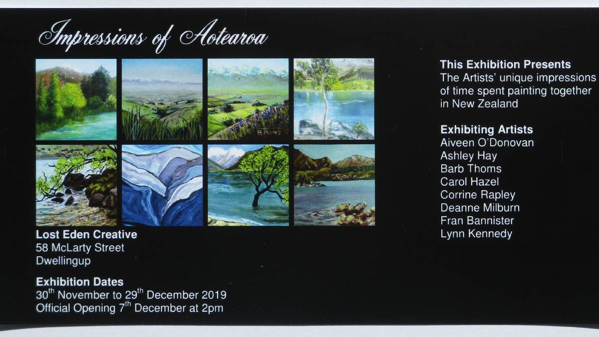 The Impressions of Aotearoa exhibition is being held at the Lost Eden Creative gallery in Dwellingup until December 29. 