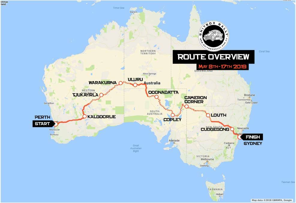 The Rally journey from Perth to Sydney, via Uluru.