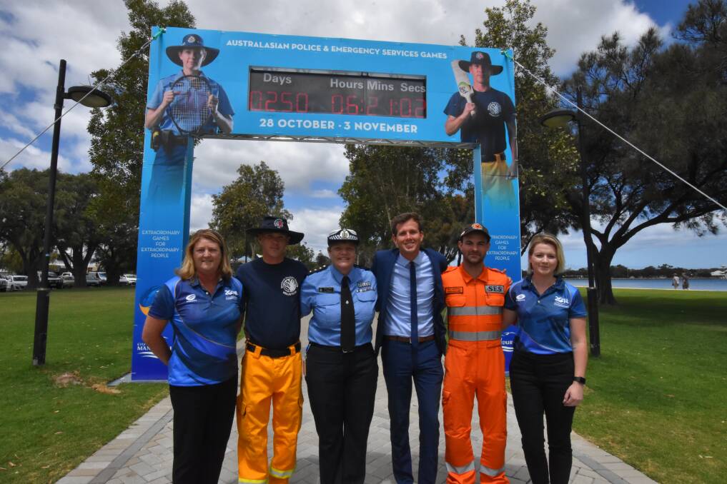 Diane Finlay, James Foster, Kerry French, Matt Marshall and Charlie Lennon at the initial countdown for the 2018 Australasian Police and Emergency Services Games. Photo: Caitlyn Rintoul.