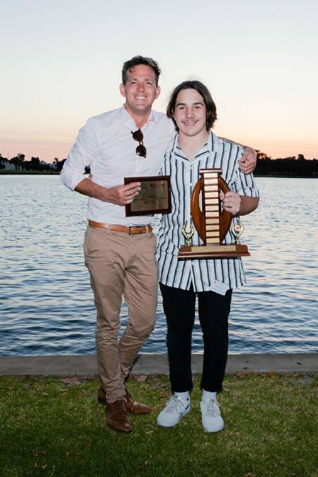 Mandurah mayor Rhys Williams with Wilder after he won the 2019 Peel Young Volunteer of the Year award. Photo: Supplied.