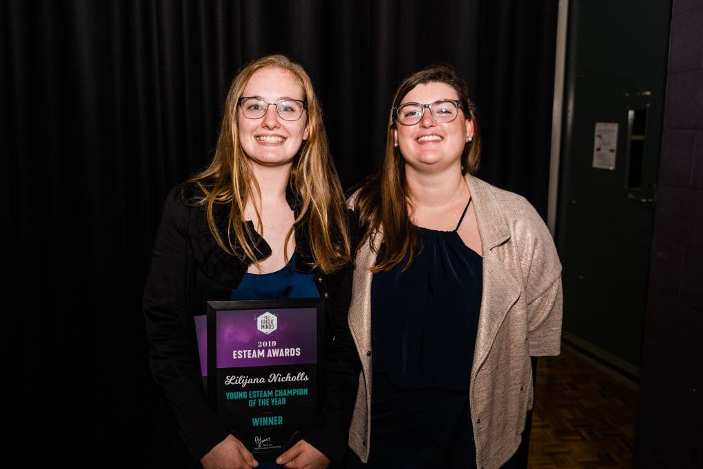 Young ESTEAM Champion of the Year Lilijana Nicholls and Peel Bright Minds' Charlie Jones. Photo: Lewis Williamson.