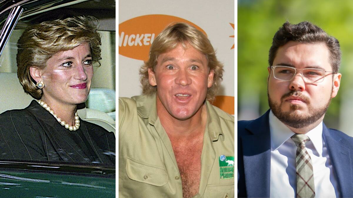 Princess Diana, Steve Irwin, and Bruce Lehrmann. Pictures by Karleen Minney, Shutterstock