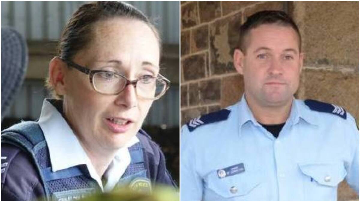 Left: Senior Constable Helen McMurtrie on the job in Glen Innes. Right: Sergeant Mark Johnson was also wounded in the shooting. Photos: Glen Innes Examiner
