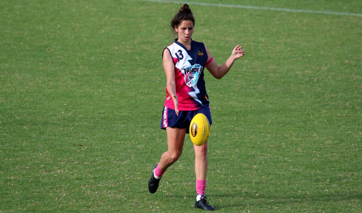 Kira Phillips overcame an injury-hampered pre-season to play round one, booting a goal. Photo: Coni Forrestall.