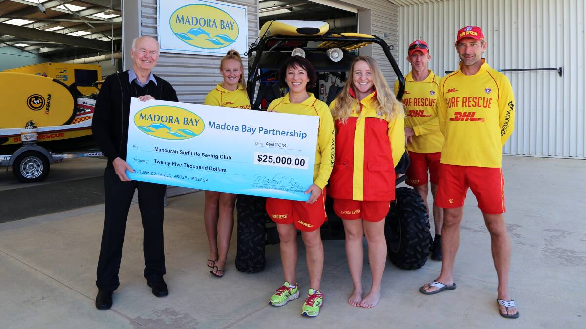 The Mandurah Surf Life Saving Club stands to benefit from a $25,000 donation thanks to local land developers Madora Bay Partnership. Photo: Supplied.    